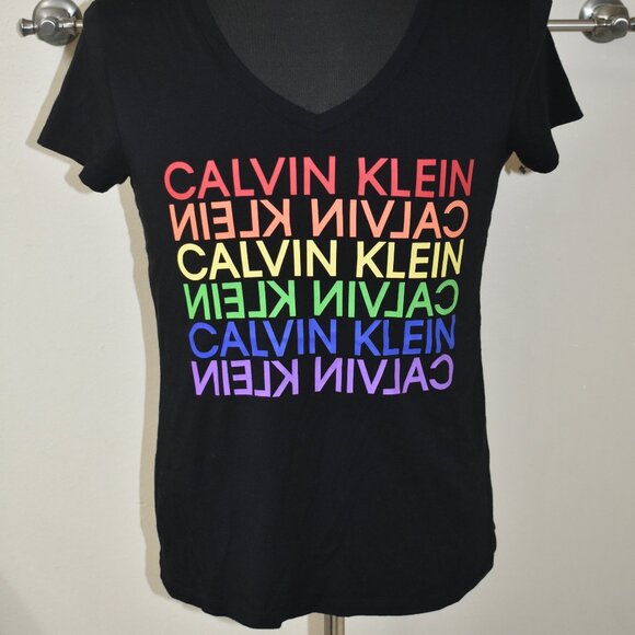 Calvin Klein Performance Stretch Womens LGBTQ Pride Logo T-shirt Small / Medium - Picture 3 of 10